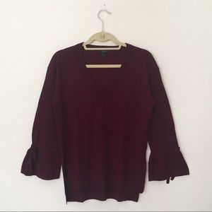 JCrew- burgundy bell-bottom sleeves sweater